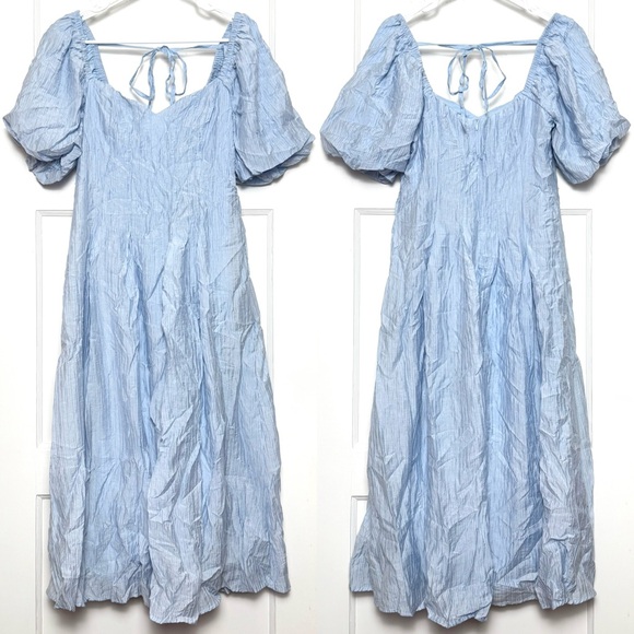 LULUS Sweetheart Neck Puff Short Sleeve Pleated Babydoll Princesscore Dress M - Picture 3 of 5